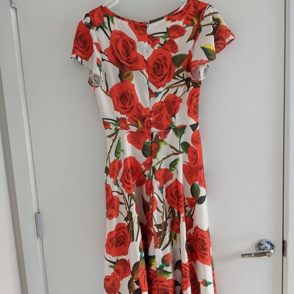 Unique Vintage Rose Red summer dress tea-length - Picture 3 of 4